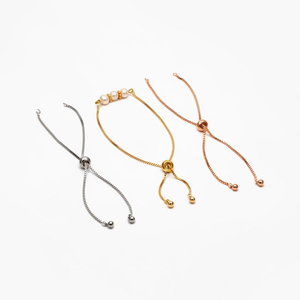 10 pcs chaîne de fabrication de bracelets coulissants réglables en or/argent/or rose, bracelet semi-fini avec perles en caoutchouc (GB-269)