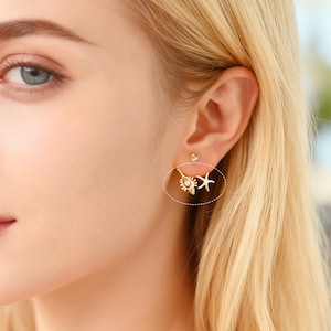 4pcs Gold/ Silver Tone Conch & Starfish Ear Charm with Faux Pearl (GB-4684)