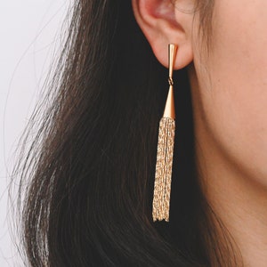 4pcs Gold Cone Tassel Earrings, Long Tassel Stud Earring, Gold Dangling Earrings, Dainty Earrings (GB-3652)