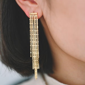 4pcs Chain Tassel Earrings, Long Tassel Stud Earring, Gold Dangling Earrings, Minimalist Earrings (GB-3648)