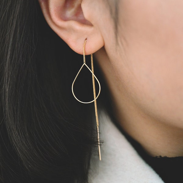 10pcs Gold/ Silver Ear Threader Earrings, Chain Earrings, Earwire Thread with Teardrop Hoops, Dainty Geometric Earrings (GB-1735)