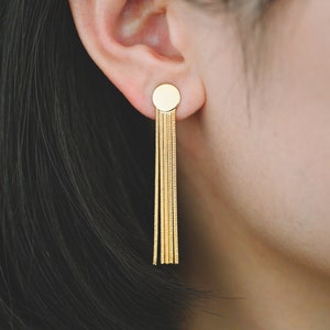 4pcs Gold Round Disc Tassel Earring Posts 51mm, 18K Gold plated Brass Dangling Stud Earring (GB-3484)