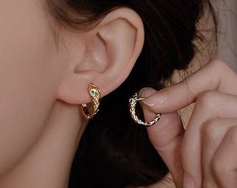 4pcs Snake Hoop Earrings, Gold Huggie Earrings 16mm, Snake Huggie Hoops (GB-2629)