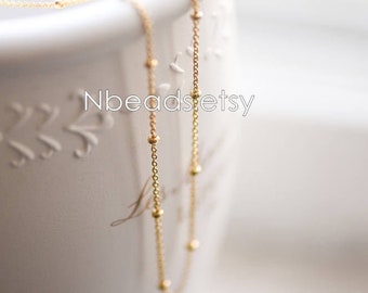 Gold plated Brass Satellite Chains, 1.3mm Chain with 2mm Rondelle Beads, DIY Necklace Chain Wholesale (#LK-125)/ 1 Meter=3.3 ft