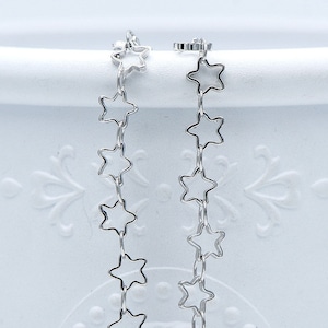 Silver tone Star Chain 5mm, Rhodium plated on Brass, Star Link Chains Wholesale (#LK-210-2)/ 1 meter=3.3 feet