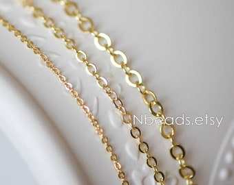 Dainty Gold plated Brass Cable Chains, Soldered Oval Chain Wholesale, 1.2/ 1.4/ 1.6/ 1.8/ 2/ 3.2mm Multi Sizes (#LK-106)/ 1 Meter=3.3 ft