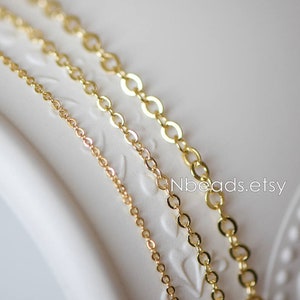 Dainty Gold plated Brass Cable Chains, Soldered Oval Chain Wholesale, 1.2/ 1.4/ 1.6/ 1.8/ 2/ 3.2mm Multi Sizes (#LK-106)/ 1 Meter=3.3 ft