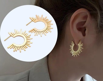 10pcs Gold/ Silver Tone Sun Round Earrings 20/35mm, Gold/ Rhodium plated Brass Sun Jewelry, Sun earrings (#GB-1227)
