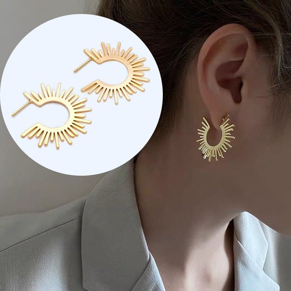 10pcs Gold/ Silver Tone Sun Round Earrings 20/35mm, Gold/ Rhodium plated Brass Sun Jewelry, Sun earrings (#GB-1227)