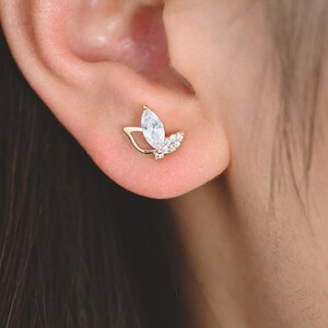 4pcs CZ Pave Gold Leaf  Earring, Flower Earring, Gold Plated Brass, Jewelry Supplies (GB-3459)