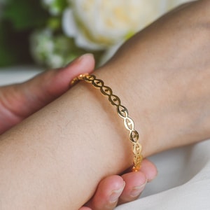 1pcs Gold Evil Eye Bangle Bracelet, Stackable Bracelets, Adjustable Eye Bracelet (#GB-3521)
