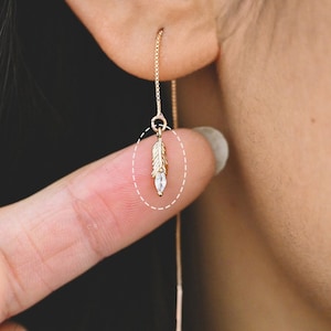 4pcs CZ pave Tiny Feather Charms, 18K Gold/ Rhodium plated Brass Leaf Pendants 12x3mm (GB-383-A)