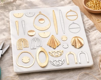 10pcs Gold/ Silver Brushed Geometric Charm Connectors, 18K Gold/ Rhodium Plated Brass Earring Findings (GB-3817)