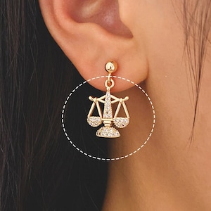 4pcs Gold Libra Charms, Scale of Justice Pendants, Balance Scale Pendants, Cubic Zirconia Pave, Lawyer Law Jewelry Supplies (GB-2503)
