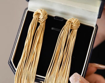 4pcs Gold /Silver Tone Knot Tassel Earring 88mm, 18K Gold/ Rhodium plated Brass, Long Chain Dangle Stud Earring (GB-3514)