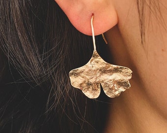 4pcs Gold plated Brass Ginkgo Leaf Ear Hooks, Simple Earwires Earring Components (GB-3323)