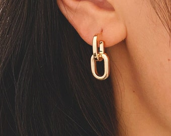 4pcs Gold Oval Ear Posts, Minimal Geometric Earrings, Minimalist Stud Earrings, Chain Link Earwire (GB-2781)