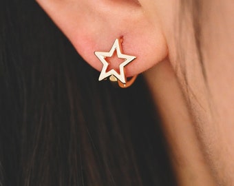 10pcs Gold Star Hoop Earrings,  Huggie Earrings, Minimalist Earring, Small Gold Hoops Earring (GB-3009)