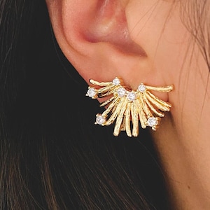 4pcs CZ Pave Gold Flower Earring, Gold Plated Brass, Jewelry Making, Diy Material, Jewelry Supplies (GB-3443)