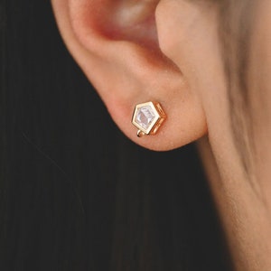 4pcs CZ Pave Pentagon Earring Stud with Loop, 18K Gold plated Brass Ear Posts, Geometric Earring Findings (#GB-3333)