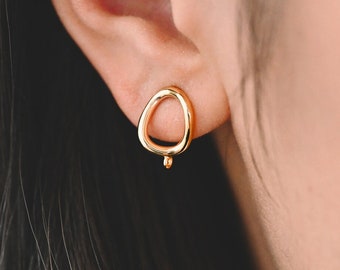 10pcs Gold Oval Ear Posts, 18K Gold plated Brass, Minimalist Earring Supplies (GB-2161)