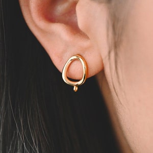 10pcs Gold Oval Ear Posts, 18K Gold plated Brass, Minimalist Earring Supplies GB-2161 image 1
