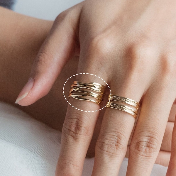 4pcs Gold Chunky Twist Ring, Interlaced Ring, Bold Statement Ring, Wide Band Ring, Adjustable Ring, Boho Ring, Minimalist Ring (#GB-2895)