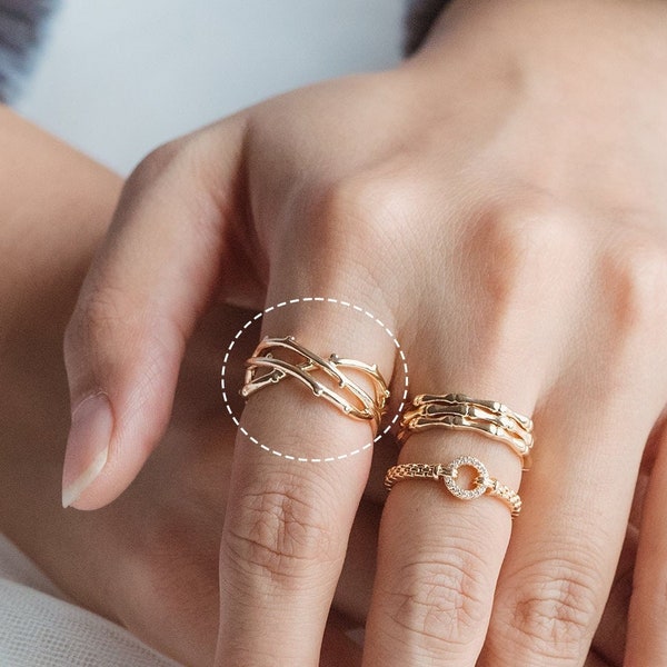 4pcs Gold Crown of Thorns Ring, Dainty Rings, Modern Style Ring, Fashion Jewelry (#GB-2829)