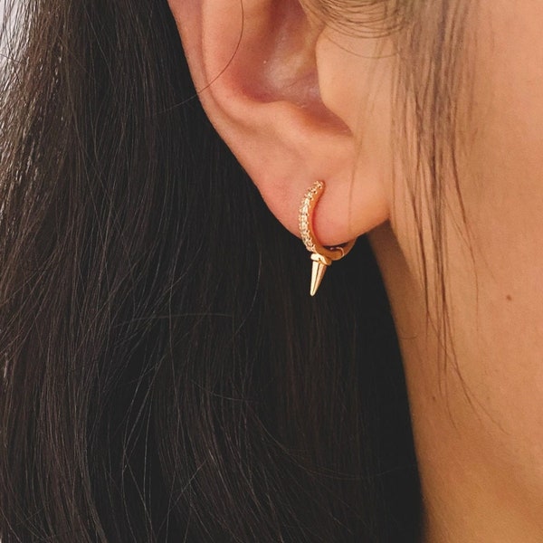 4pcs Gold Spiky Earrings, Spike Hoop Earrings 13x18mm, Dainty Huggie Earrings (GB-2355)