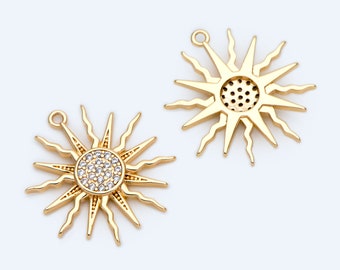 Jewelry making supplies 10pcs CZ Paved Gold Round Charm 18x17mm, GB-1871 Necklace pendant
