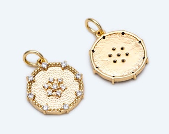 Jewelry making supplies 10pcs CZ Paved Gold Round Charm 18x17mm, GB-1871 Necklace pendant