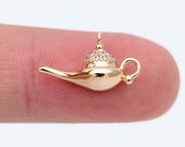 10pcs CZ paved Gold Aladdin Magic Lamp Charms, 18K Gold plated Brass Genie Magic Lamp Pendants (GB-2075)