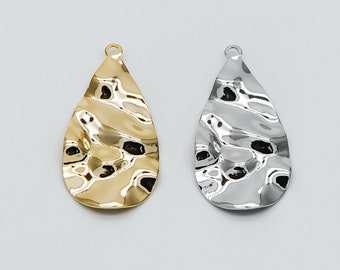 5 Gold Hammered Teardrop Charms 50mm chs4912