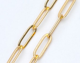 Gold plated Brass Chains, Long Oval Link 5x14mm, Color Not Easily Tarnish (#LK-317)/ 1 Meter=3.3 ft