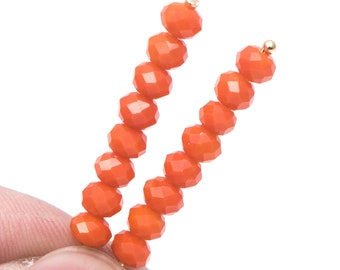 Perles de verre rondes facettées en cristal 3 x 4 mm, orange opaque - (BZ04-34) / 140 pièces