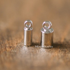 20pcs Silver Barrel Cord End Caps, 1.5/ 2/ 3/ 4.5/ 6/ 8mm Size, Rhodium plated Brass, Glue on End Caps for Leather/ Tassel/ Chain (GB-217)