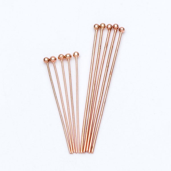 100 Stück Rose Gold vergoldete Messing Kugelkopf Stifte, 30x0,5mm(24 Gauge) / 40x0,7mm(21 Gauge) (GB-806)