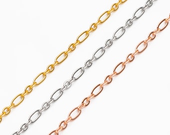 Gold/ rhodium/ Rose Gold plated Brass Oval Cable Chains 2.4mm, Figaro Chain Supplies Wholesale (#LK-285)/ 1 Meter=3.3 ft