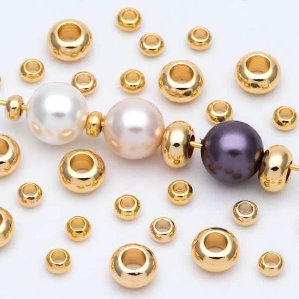 20pcs Gold/ Silver Rondelle Spacer Beads 3.5/ 6mm, Gold/ Rhodium plated Brass Large Hole Saucer Beads (GB-239)