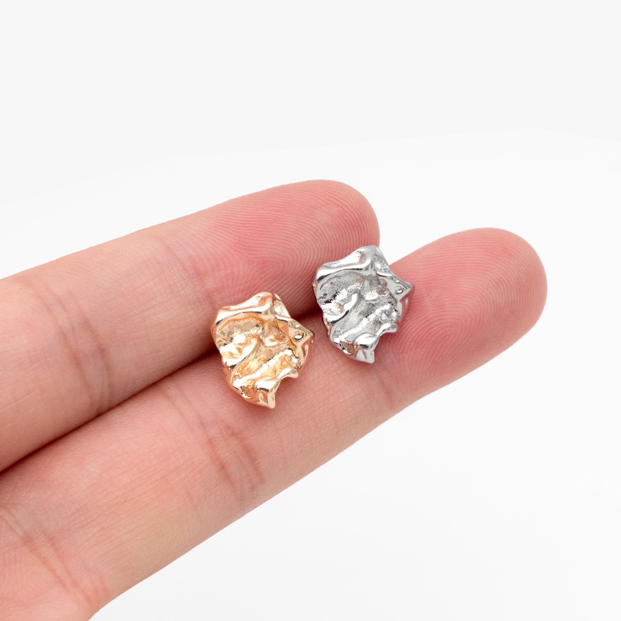 Boucles D'oreilles Pendantes Plaqué Or 18 Carats - Forme Irrégulière Martelée, Marque Tata Gisèle, Neuf