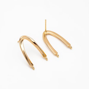 4pcs Gold Twist Bar Stud Earrings with 2 Loops, U-shaped Ear Posts, Simple Ear Wire Findings GB-3857 image 4