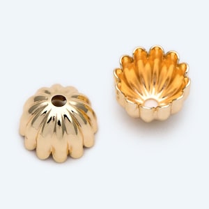 10pcs Flower Bead Caps 9mm, Real Gold plated Brass, Floral Tassel Caps (GB-2167)
