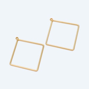 10pcs Gold plated Brass Square Pendants, Rhombus Link Charms, Wired Geometric Hoops  (GB-368-C)