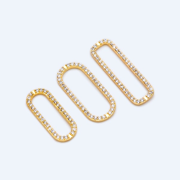 4pcs CZ Pave Gold Oval Link Charms, Brass Long Oval Hoops, Geometric Hoop Circle Connector Pendants (GB-1496)