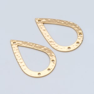 10pcs Gold Hammered Teardrop Connectors 31x20mm, 18K Gold plated Brass, Water Drop Charm Pendants (GB-729)