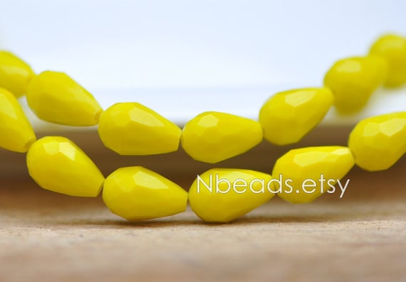 56pcs Teardrop Faceted Crystal Glass Beads 8x11mm Opaque Yellow