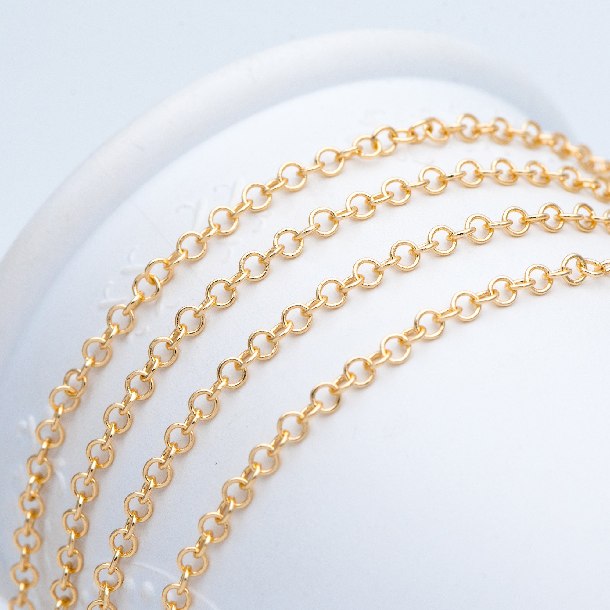 Gold Round Cable Chain 2.7/ 3mm 18K Gold plated Brass Circle Etsy