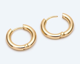 4pcs Gold Chunky Hoop Huggies, 3mm Thick, 14/ 16/ 18/ 20mm, Stainless Steel Hoop Earrings, Minimalist Earrings (GB-2788)