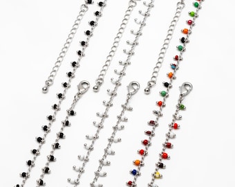 Silver tone Beaded Chains, Finished Bracelet/ Anklet/ Necklace with Extender Chain, Ready to Wear (#LK-271)