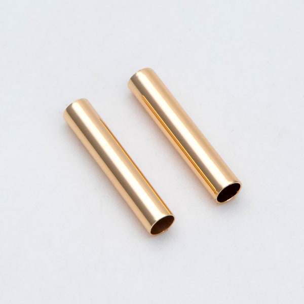 20pcs Gold Straight Tube Beads 15x3mm, Real Gold plated Brass Tube Spacers (GB-2907)